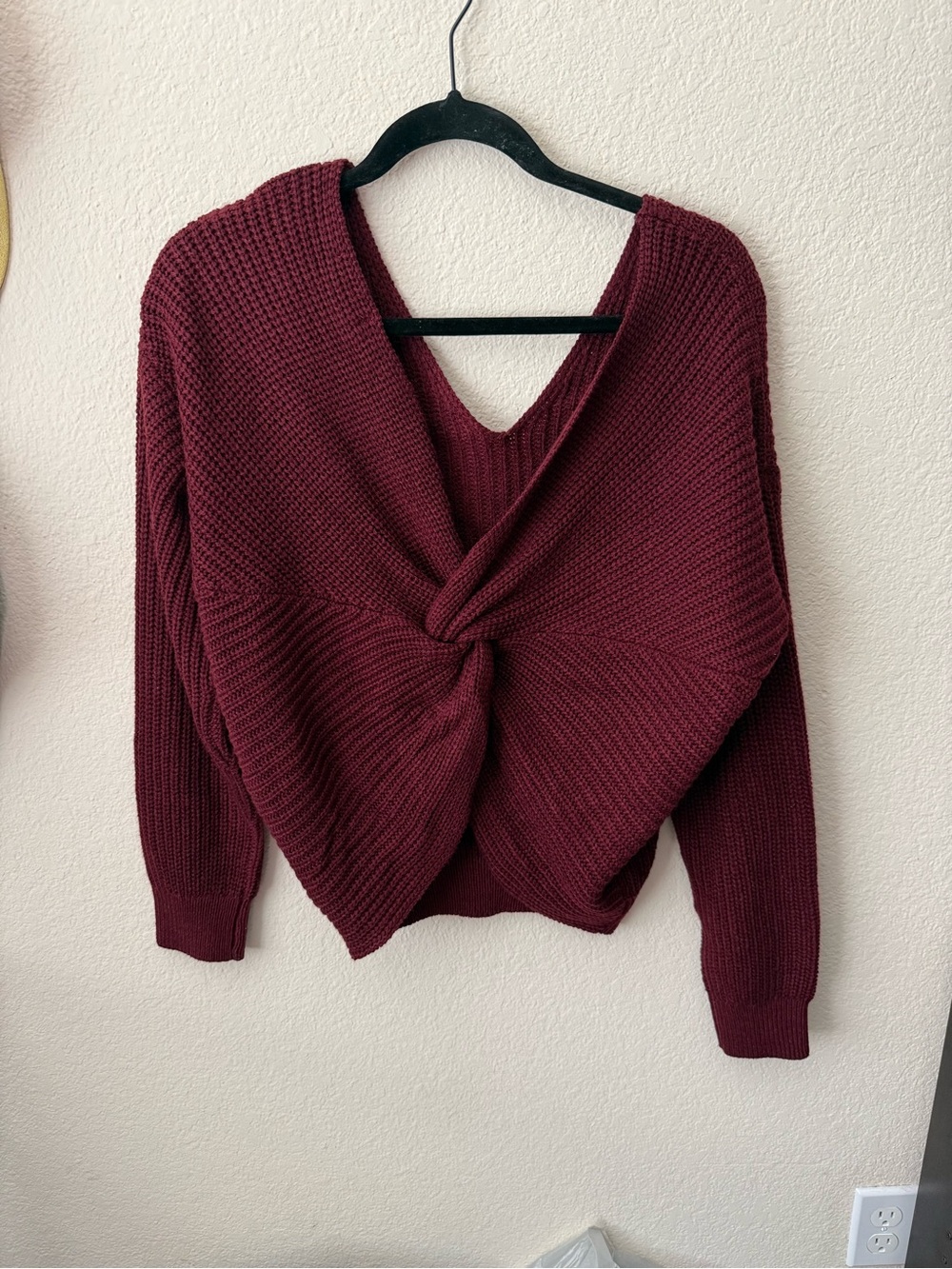 Twist-Front Knit Sweater - Burgundy